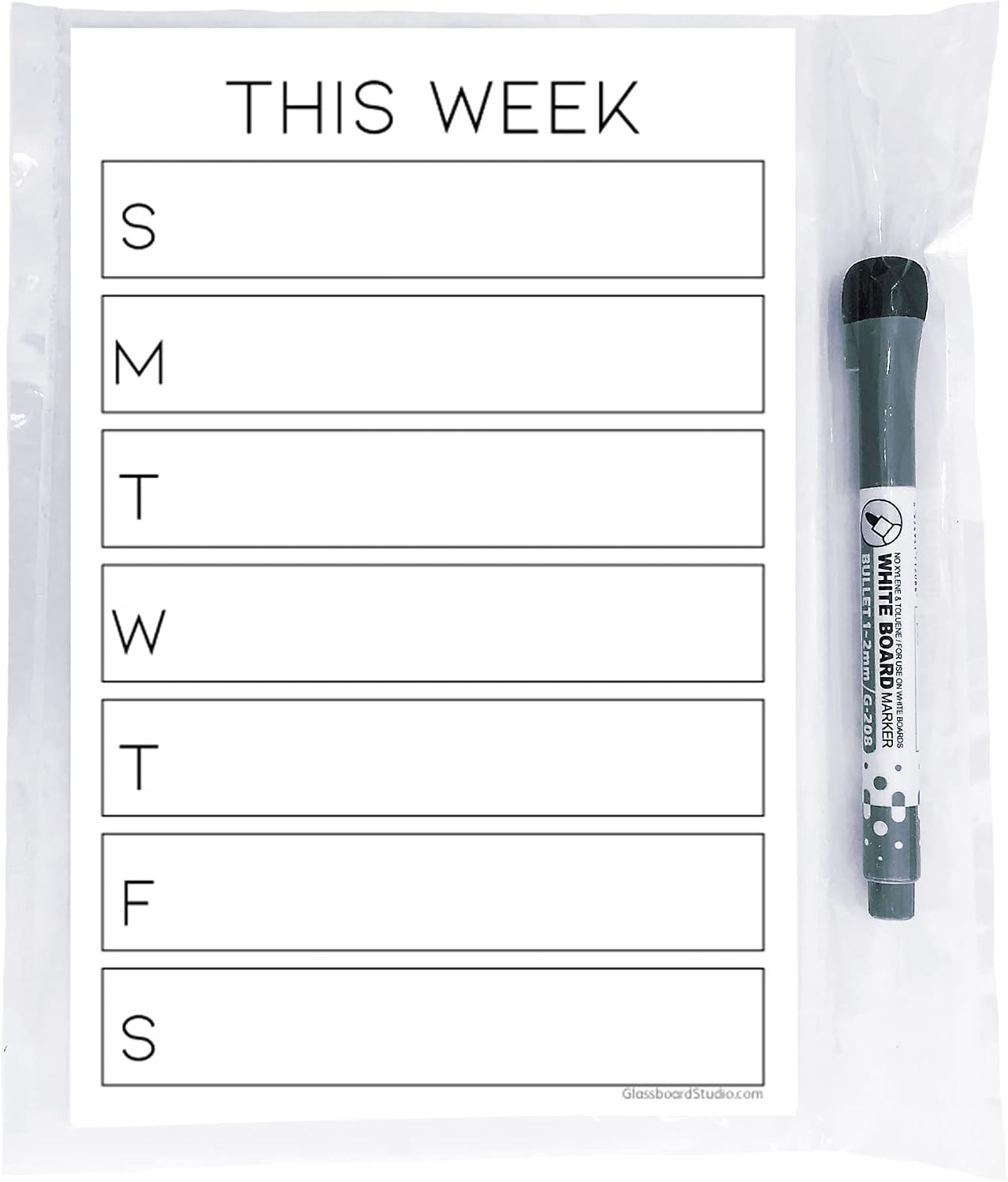 Dry Erase Weekly Calendar Planner Sticker Decal | Removable & Reusable | Magnetic Fine-Tip Marker Included (6 x 9 inches, White)