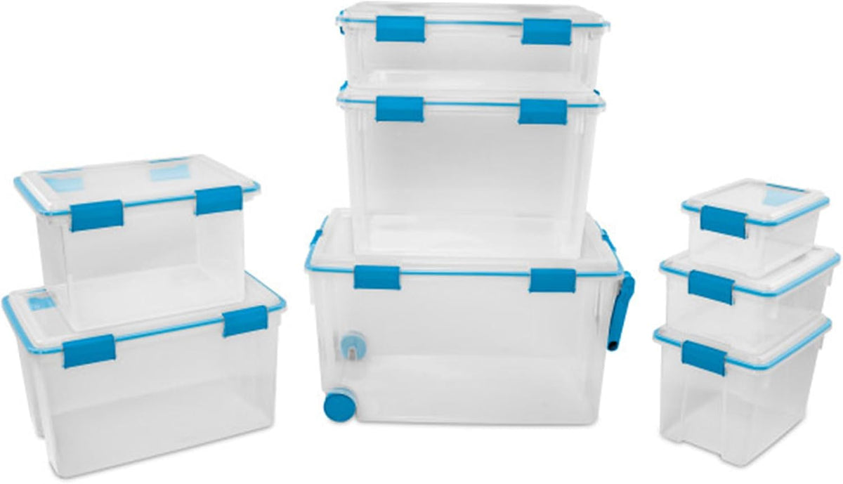 Sterilite 20 Qt Gasket Box, Stackable Storage Bin with Latching Lid and Tight Seal, Plastic Container to Organize Basement, Clear Base and Lid, 1-Pack