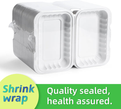 Takeout Container Mineral Filled PP Plastic - 7.8 Inch 30oz 65 Pack BPA Free 3 Compartments Shrink Wrap Bento Box | Freezer & Microwave Safe for Picnic | Black Reusable & Disposable Containers