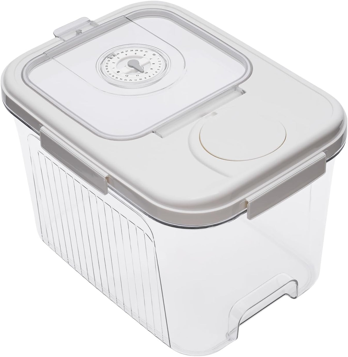 22lb Rice Storage Container with Timer & Measuring Cup, Large Airtight Grain Dispenser White | BPA-Free Pet Food Flour Bin for Kitchen Pantry