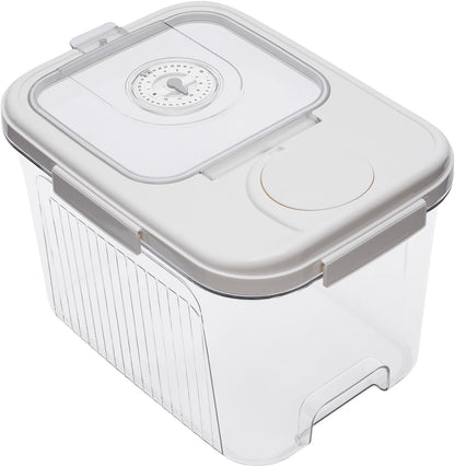 22lb Rice Storage Container with Timer & Measuring Cup, Large Airtight Grain Dispenser White | BPA-Free Pet Food Flour Bin for Kitchen Pantry