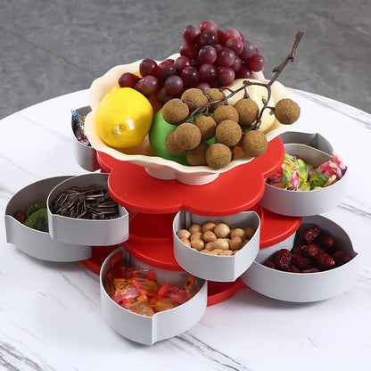 EUBUY Snack Storage Box, Rotating Candy Box Petal Shape Food Snack Storage Box, Food Fruit Storage Box, Double Deck Petal Shaped Platter for Home Party Wedding
