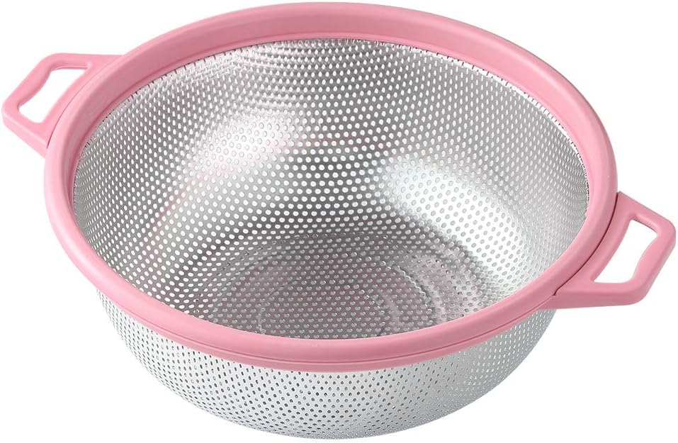 HiramWare Stainless Steel Colander with Handle and Legs, 5 Qt, Green
