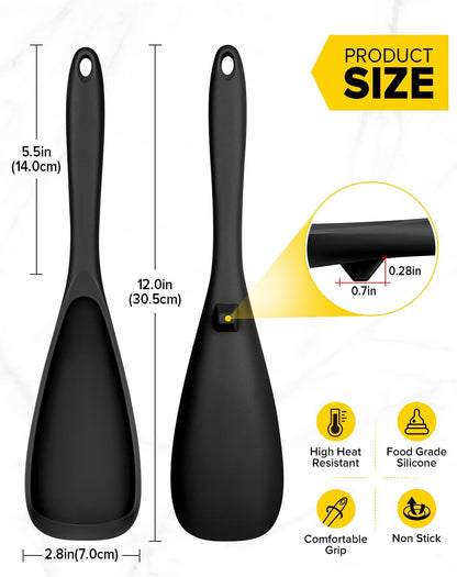 Pack of 2 Cooking Spoons for Non Stick Cookware, Multifunction Spatula Spoon BPA-Free, One-Piece Design, Suitable for Scooping, Scraping, Serving and Mixing(BLACK-GRAY)