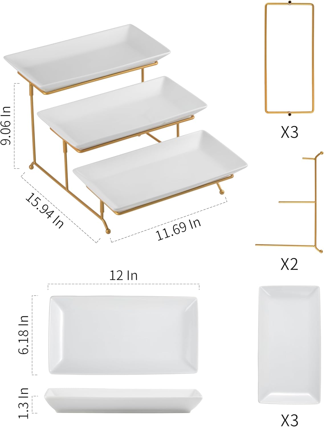 YHOSSEUN 3 Tier Serving Tray for Party, Tiered Serving Platters and Trays, 14 Inch Tiered Tray Stand, Dessert Stand, Serving Stand, Dessert Table Display Set with Collapsible Sturdier Metal Rack