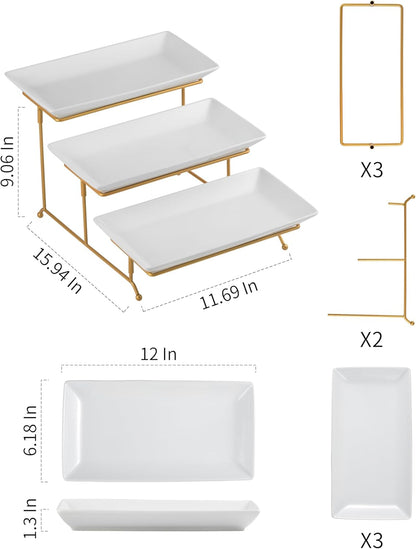 YHOSSEUN 3 Tier Serving Tray for Party, Tiered Serving Platters and Trays, 14 Inch Tiered Tray Stand, Dessert Stand, Serving Stand, Dessert Table Display Set with Collapsible Sturdier Metal Rack