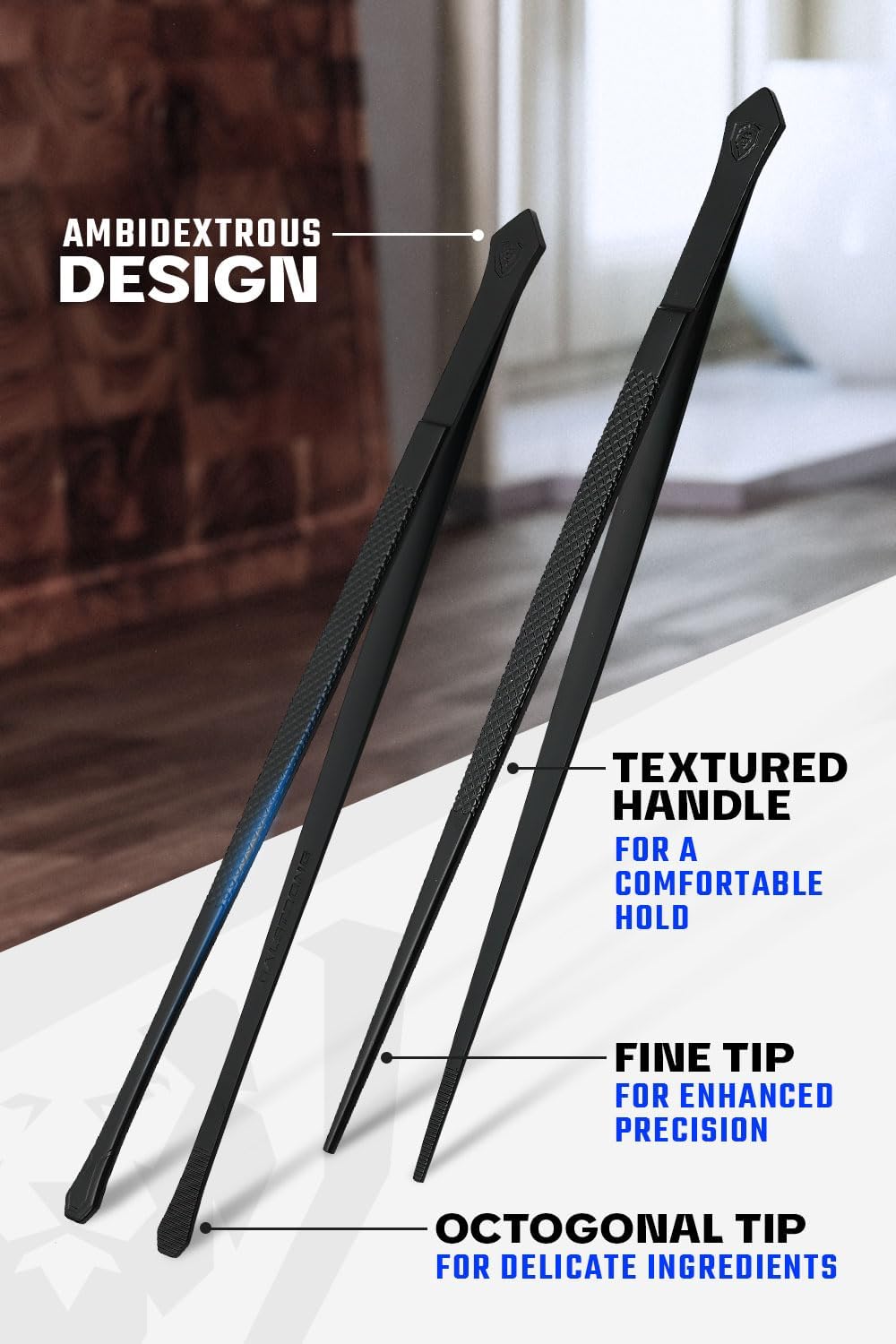 DALSTRONG Chef Tweezers Professional Kitchen Tongs- 12" high-precision Tweezer Tongs for Cooking - Stainless Steel Black w/vTitanium Coating -BBQ, Plating, Multi-use