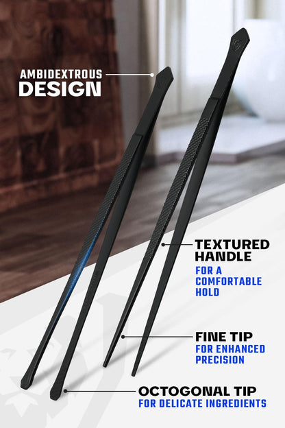 DALSTRONG Chef Tweezers Professional Kitchen Tongs- 12" high-precision Tweezer Tongs for Cooking - Stainless Steel Black w/vTitanium Coating -BBQ, Plating, Multi-use