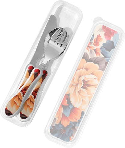3-Piece Kids Silverware Set With Storage Case, Stainless Steel Reusable Children Safe Knife Spoon Fork Set Fashion Striped Children Flatware Set For Kids Lunch Box