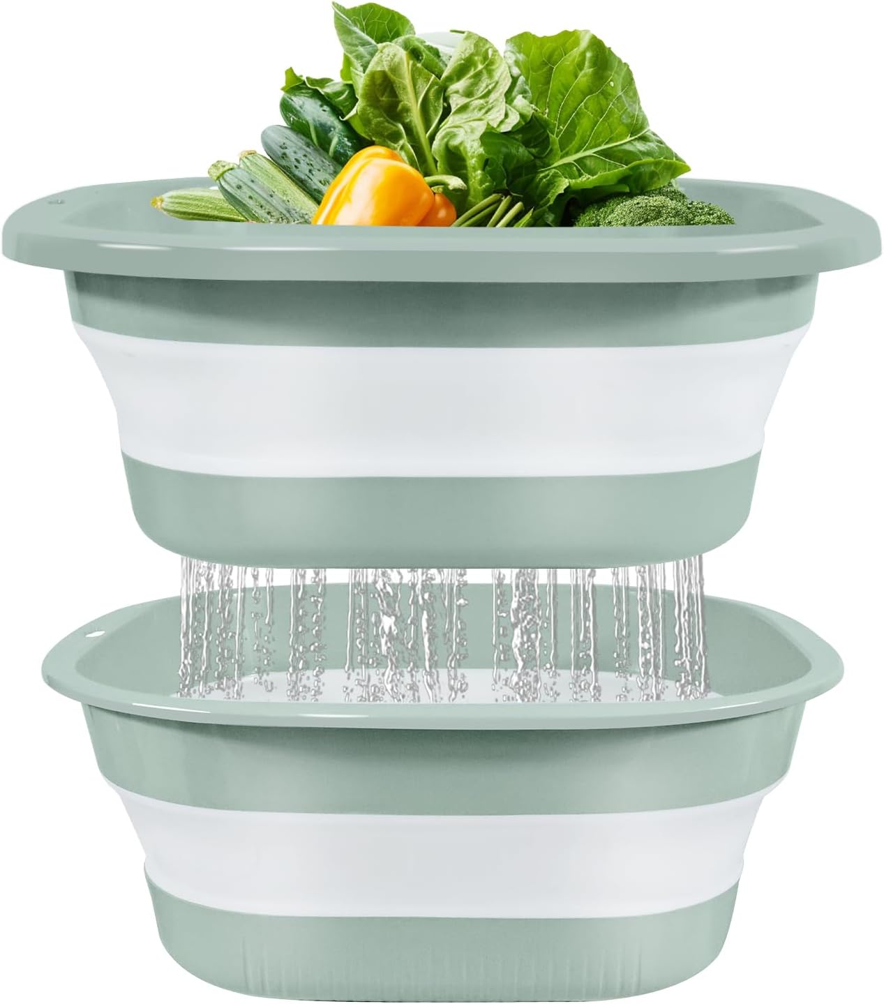 Collapsible Colander and Sink Basin Set - 2 in 1 Collapsible Colander Strainer with Collapsible Wash Basin for Kitchen, RV Camping, Foldable Fruit Vegetable Washing Basket, 8 QT, Blue