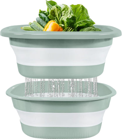2 in 1 Collapsible Colander and Wash Basin Set, 8QT, Blue