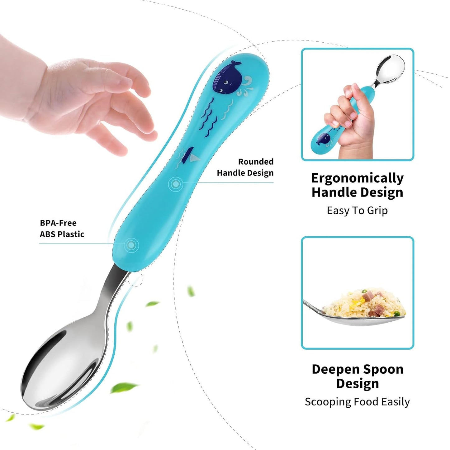 Lehoo Castle 6 Pieces Toddler Utensils, Kids Silverware for 2 3 4 Years Old, Stainless Steel Fork and Spoon Set with Plastic Handle, Safe Toddler Cutlery (Dinosaur)