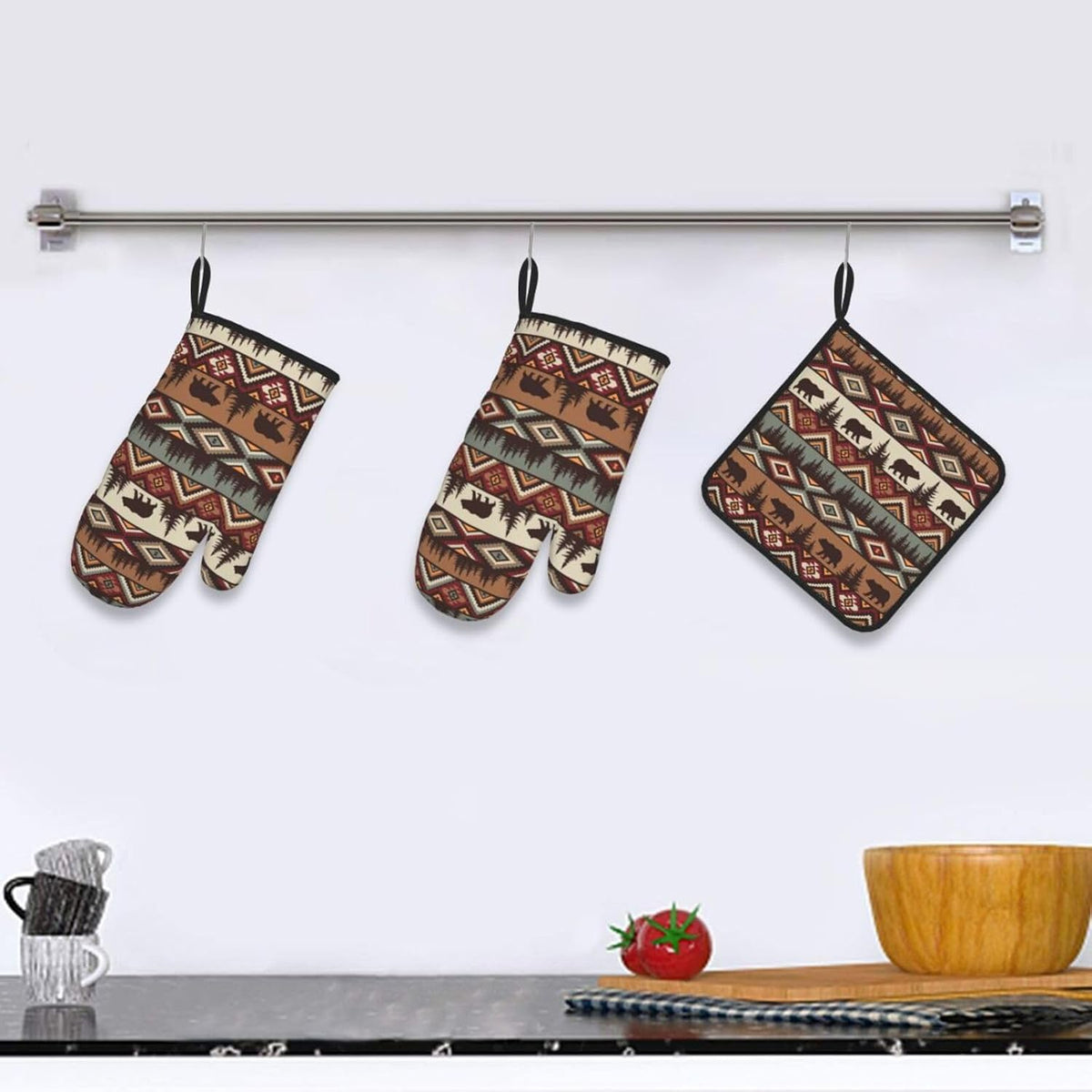 Boho Floral Oven Mitts and Pot Holders Sets of 3, Cute Baker Stuff