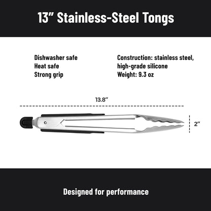 Misen Kitchen Tongs - Dishwasher Safe, Heavy Duty - Precision Stainless Steel Grilling Tool - Heat Resistant - Perfect for Serving and Air Frying - 13 Inch | Gray