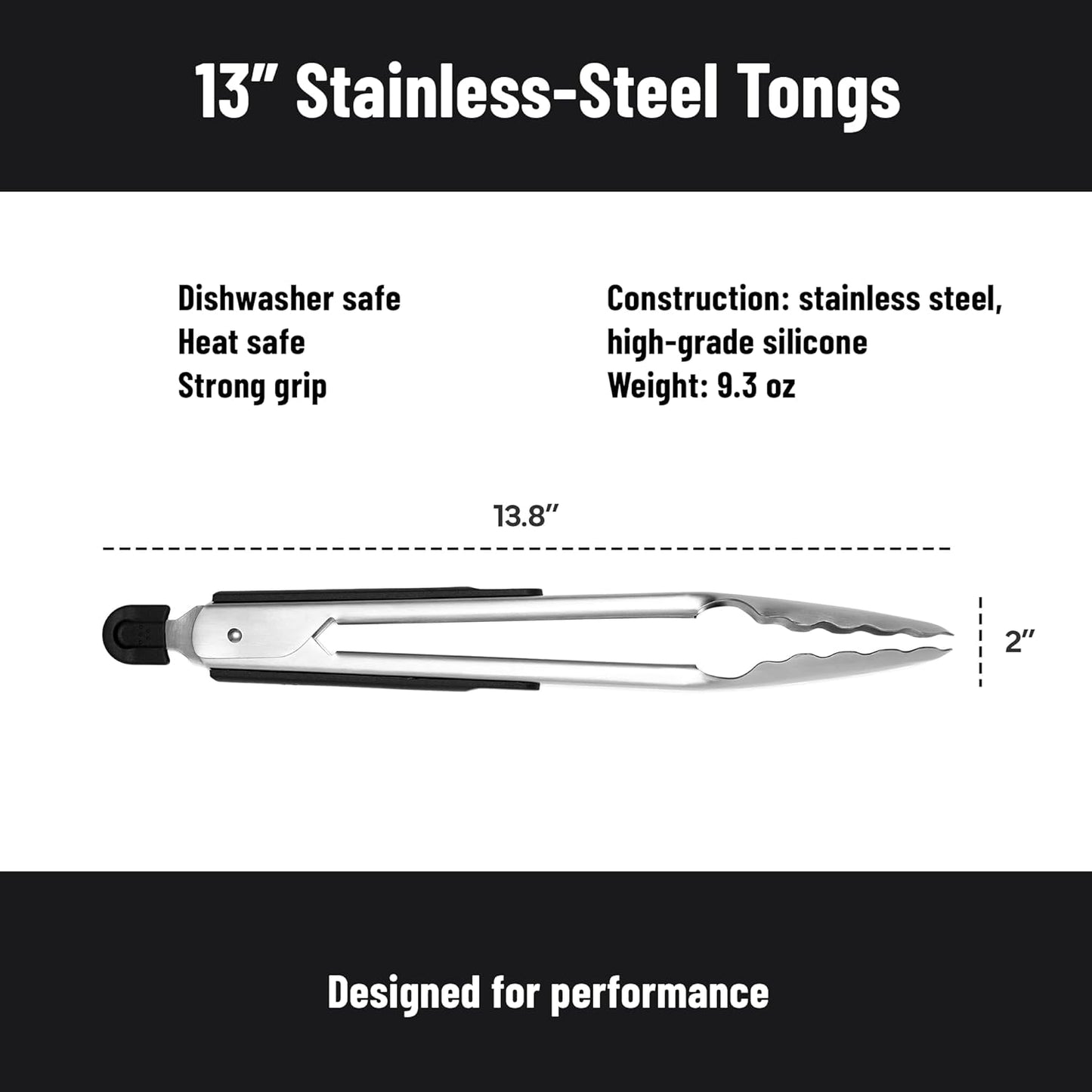 Misen Kitchen Tongs - Dishwasher Safe, Heavy Duty - Precision Stainless Steel Grilling Tool - Heat Resistant - Perfect for Serving and Air Frying - 13 Inch | Gray