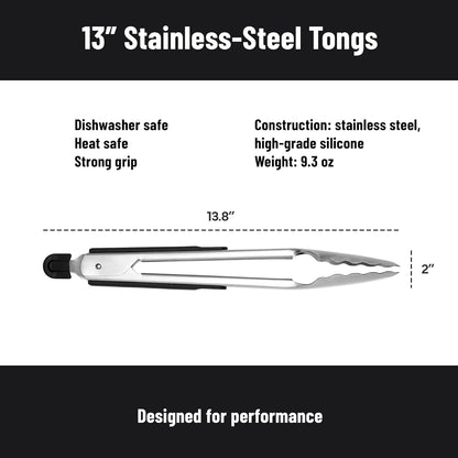 Misen Kitchen Tongs - Dishwasher Safe, Heavy Duty - Precision Stainless Steel Grilling Tool - Heat Resistant - Perfect for Serving and Air Frying - 13 Inch | Gray