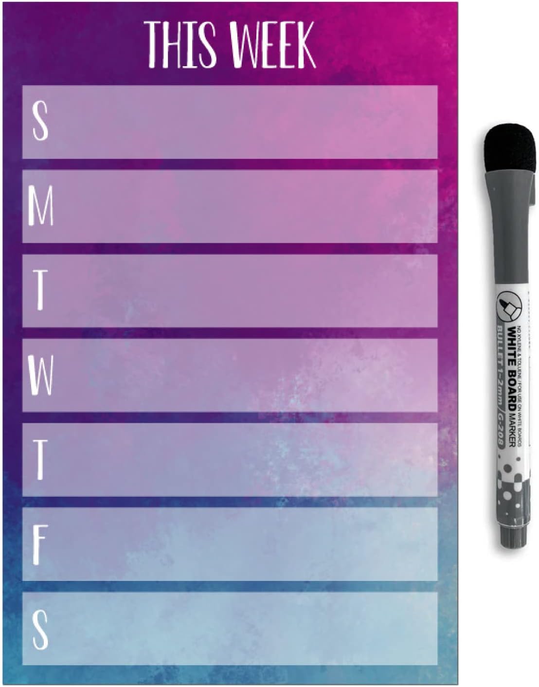 Dry Erase Weekly Calendar Planner Sticker Decal | Removable & Reusable | Magnetic Fine-Tip Marker Included (6 x 9 inches, White)