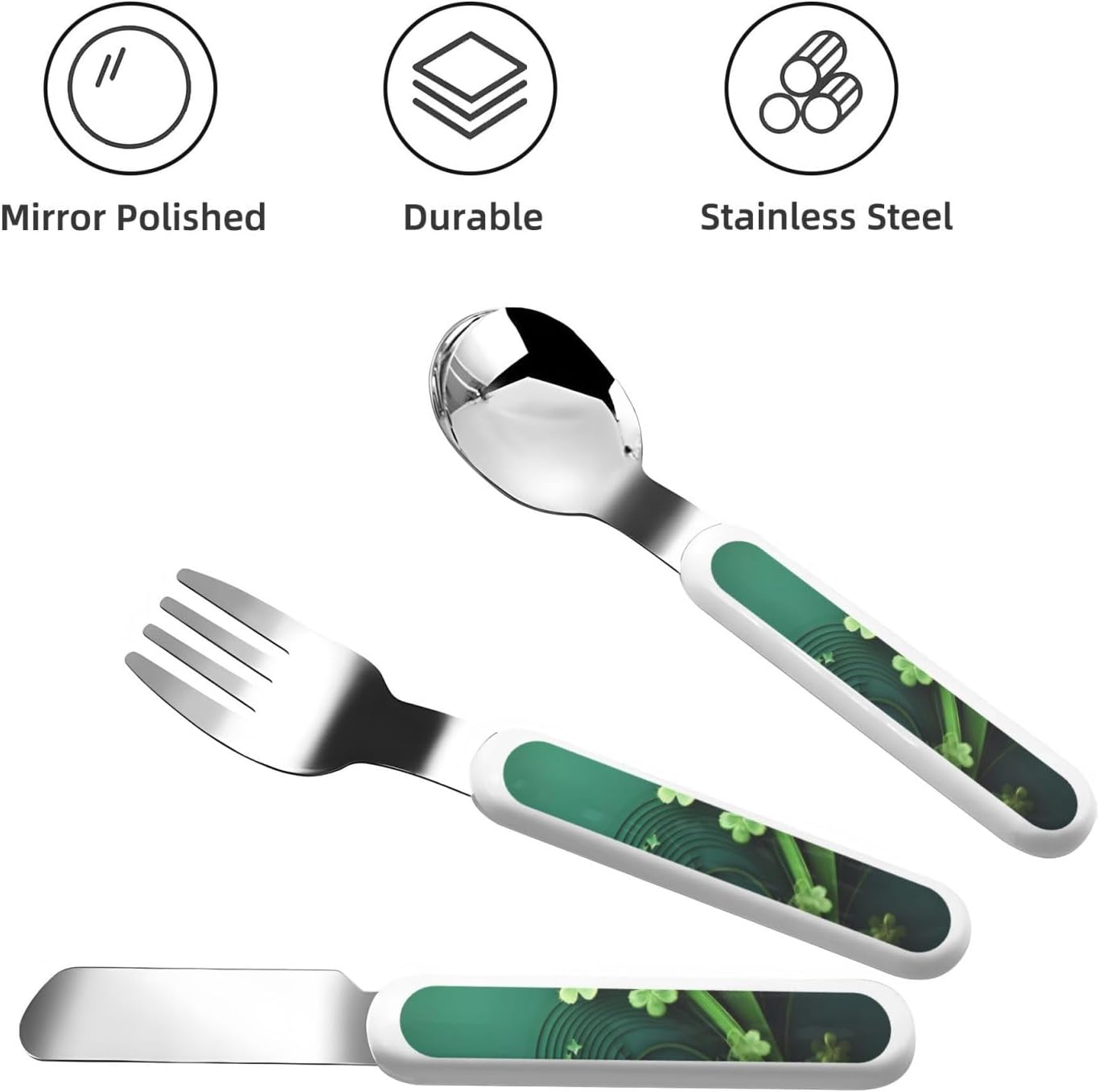 3-Piece Kids Silverware Set With Storage Case, Stainless Steel Reusable Children Safe Knife Spoon Fork Set Happy St Patrick'S Day Children Flatware Set For Kids Lunch Box