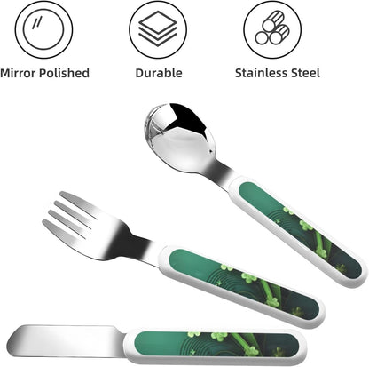 3-Piece Kids Silverware Set With Storage Case, Stainless Steel Reusable Children Safe Knife Spoon Fork Set Happy St Patrick'S Day Children Flatware Set For Kids Lunch Box