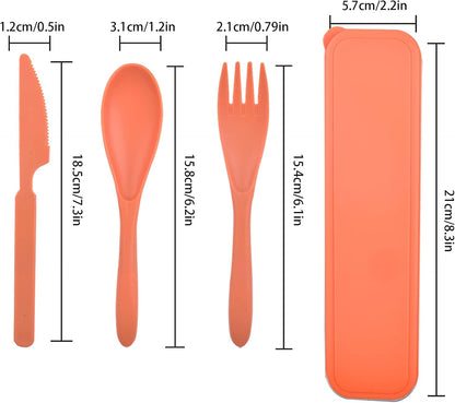 Reusable Travel Utensils Set with Case, 4 Sets Plastic Portable Knife Fork Spoons Tableware for Kids Adults Travel Picnic Camping Utensils
