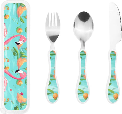 3-Piece Kids Silverware Set With Storage Case, Stainless Steel Reusable Children Safe Knife Spoon Fork Set Beach House Children Flatware Set For Kids Lunch Box