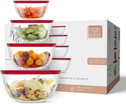 JoyJolt Kitchen Mixing Bowls - 8pc Glass with Lids Set – Neat Nesting Large Bowl Batter Cooking Storage and Big Salad BPA-Free Black