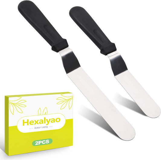 2 Pcs Offset Icing Spatula Set 6 and 8 Inch Angled Stainless Steel Cake Frosting Spatulas for Baking Decorating Smoothing Scraper Tools for Cakes