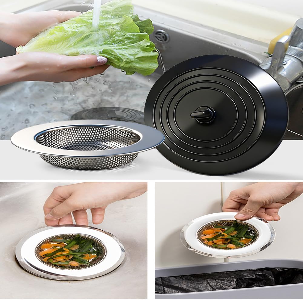 Seatery 2PCS Kitchen Sink Strainers, Sink Drain Filter, Sink Basket Strainer, 4.5 Inch Stainless Steel Sink Drain Strainer, Food Scraps Catcher for Kitchen