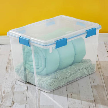 Sterilite 80 Qt Gasket Box, Stackable Storage Bin with Latching Lid and Tight Seal, Plastic Container to Organize Basement, Clear Base and Lid, 1-Pack