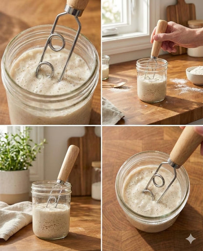 Sourdough Starter Stirring Hook and Danish Dough Whisk | Small Size to Fit in Jars | Improve the Mixing Standard Of Your Starter For Better Baking Results | New England Sourdough Starter Co.
