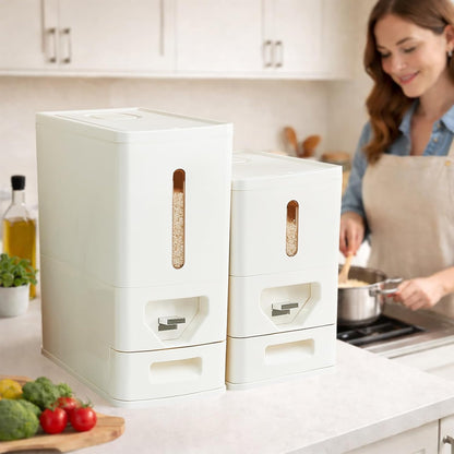 UFORU Rice Dispenser 22-25 Lbs (12kg), Rice Storage Container Sealed Moisture-Proof with Built-in Drawer, BPA-Free for Kitchen Pantry Household, Ideal for Rice, cereals, Beans, and Dry Food