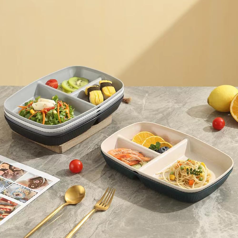Divided Plates 10.5 Inch for Adults, Portion Control Bariatric Plate, Wheat Straw Plates with 3 Compartments, Unbreakable Reusable Portion Control Plates, BPA Free(4PCS) (INS Series-4PACK)
