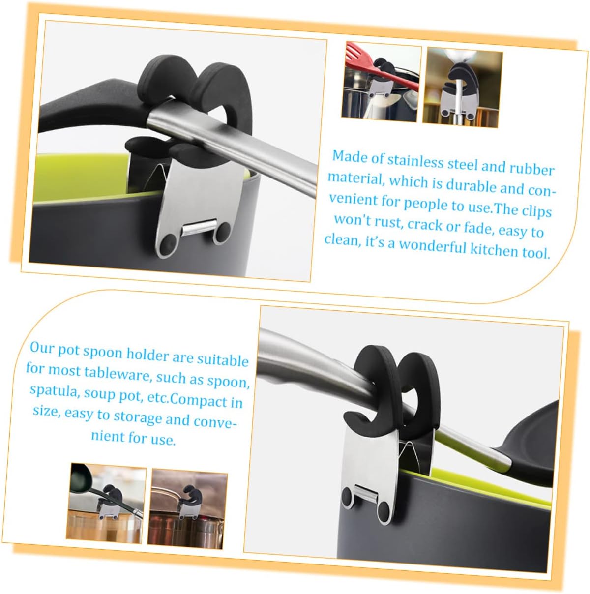 Stainless Steel Pot Side Clamp Spoon Holder 4pcs for Kitchen Use