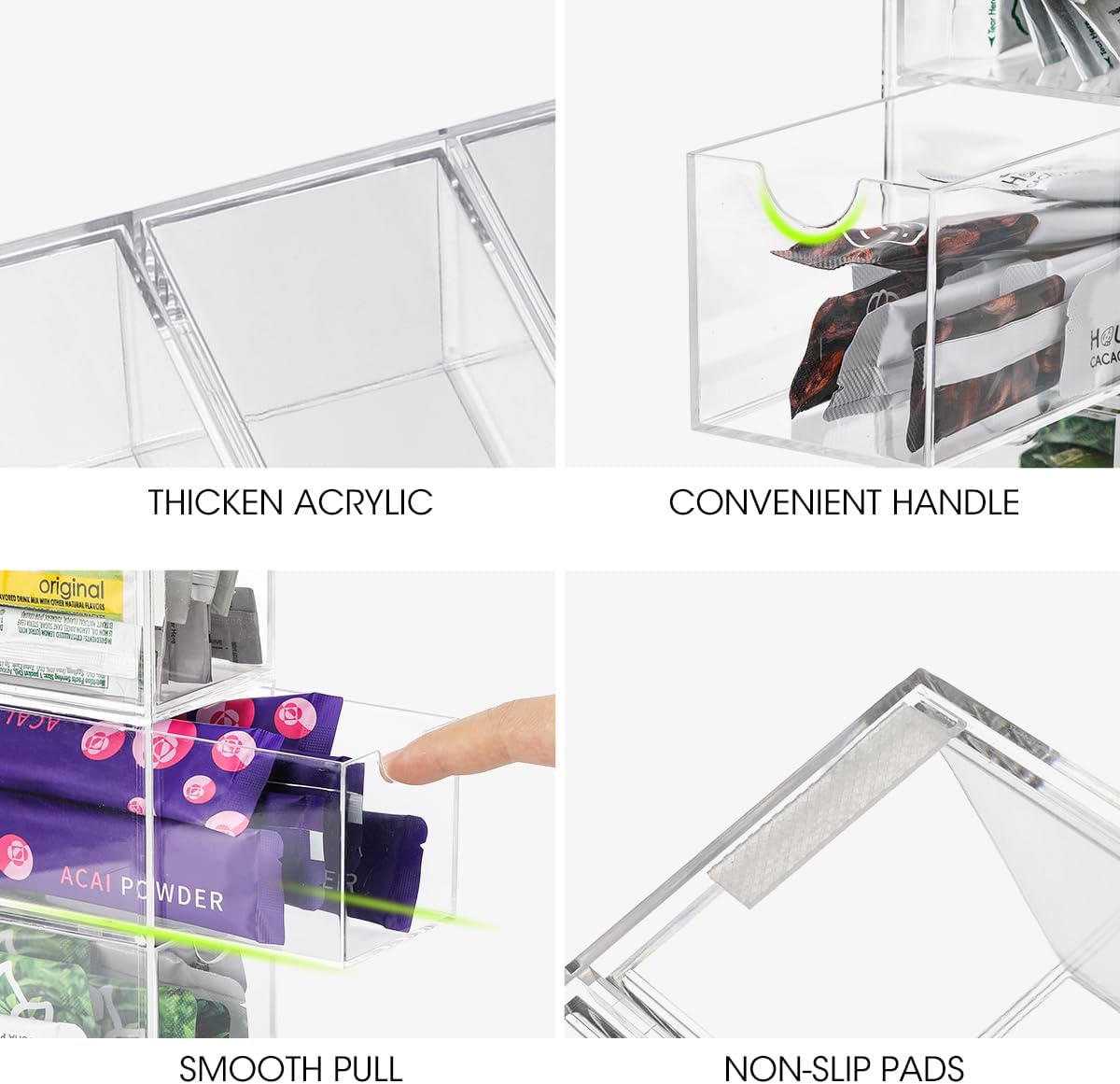 AIEVE Drink Packet Organizer, Water Drink Packet Holder with Removable Divider, Water Flavor Packet Organization Container for Kitchen Organizers and Storage (6 Compartments)