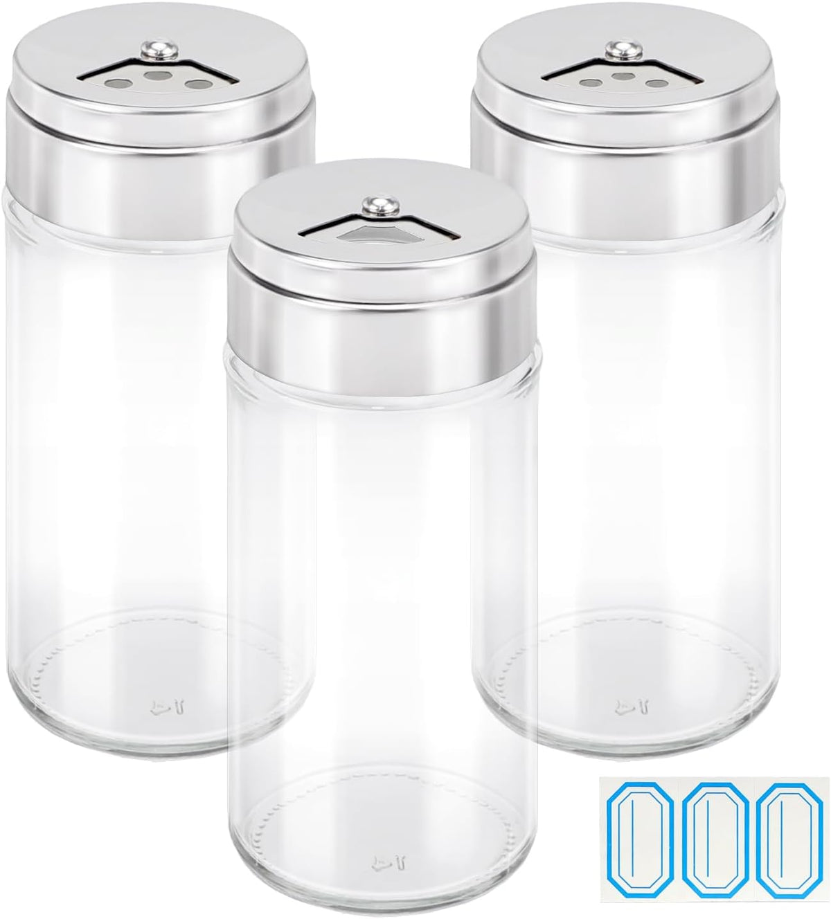 Segarty Spice Jars, 3 oz Spice Bottles with Shaker Lids, Glass Empty Seasoning Containers with Adjustable Pour Holes for Kitchen Spice Storage Stainless Steel Flow Top Salt and Pepper Shakers