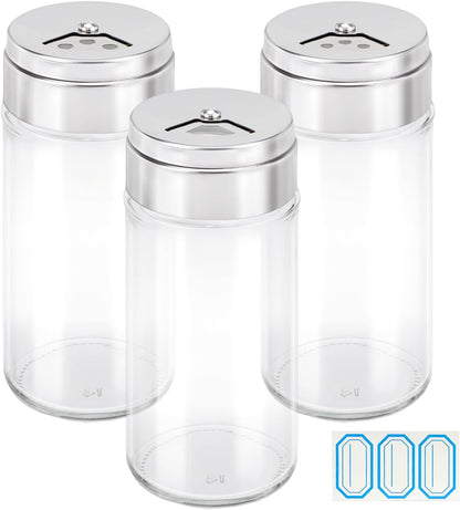 Segarty Spice Jars, 3 oz Spice Bottles with Shaker Lids, Glass Empty Seasoning Containers with Adjustable Pour Holes for Kitchen Spice Storage Stainless Steel Flow Top Salt and Pepper Shakers