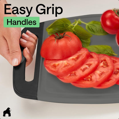 GORILLA GRIP BPA-Free Reversible Kitchen Cutting Board Set of 3, US Designed, Nonporous, Juice Grooves Catch Liquid, Slip Resistant Border, Dishwasher Safe, Durable Large Food Chopping Boards, Black