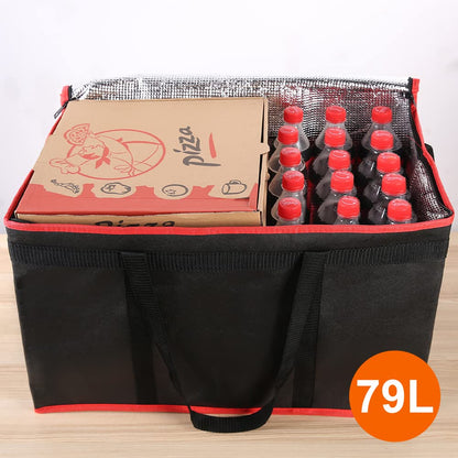 Bodaon 2-Pack Insulated Food Delivery Bag, XXX-Large Meal Grocery Tote Insulation Bag for Hot and cold Food, Commercial, Large Capacity Reusable Warming Bag, Heavy Duty Pizza Carrier, Black + Red