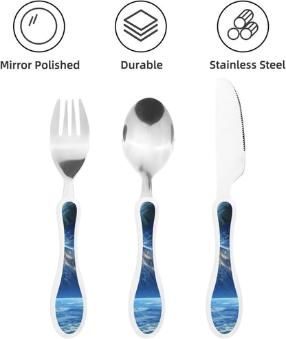 3-Piece Kids Silverware Set With Storage Case, Stainless Steel Reusable Children Safe Knife Spoon Fork Set Candy Children Flatware Set For Kids Lunch Box