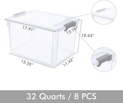 Citylife 32 QT Plastic Storage Bins with Latching Lids Stackable Storage Containers for Organizing Large Clear Storage Box for Garage, Closet, Kitchen, 4 Packs