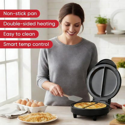 Dual Zone Electric Omelette Maker 2026|Non-Stick Double Omelet Pan with Fast Heating|Perfect for 2 Eggs,Breakfast Sandwiches,Frittatas|1000W Compact Kitchen Appliance (Black)