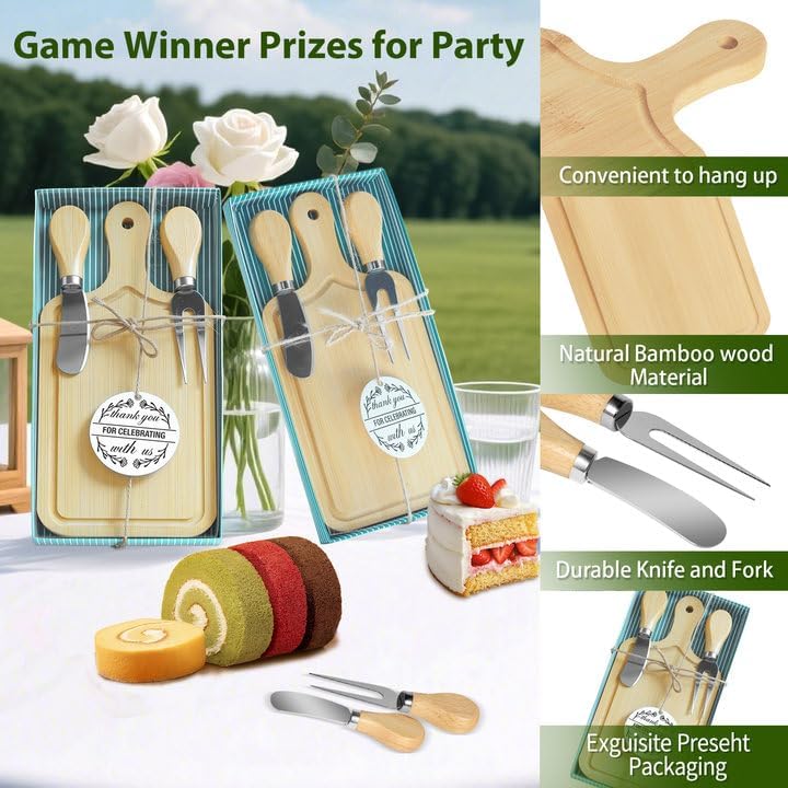 AZEAM 12 Sets Baby Bridal Shower Prizes for Game Winners, Bamboo Mini Cheese Board Set with Knife Fork and Present Box, Small Charcuterie Board Bulk for Party Wedding Guests Present