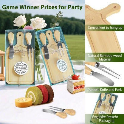 AZEAM 12 Sets Baby Bridal Shower Prizes for Game Winners, Bamboo Mini Cheese Board Set with Knife Fork and Present Box, Small Charcuterie Board Bulk for Party Wedding Guests Present