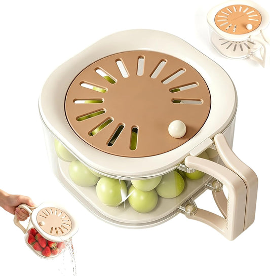 Fruit Vegetable Washing Bowl with Strainer and Lid, Multifunctional Portable Colander, Berry Lettuce Storage Container for Fridge Refrigerator Kitchen Organization, BPA‑Free Food‑Safe Drain Container