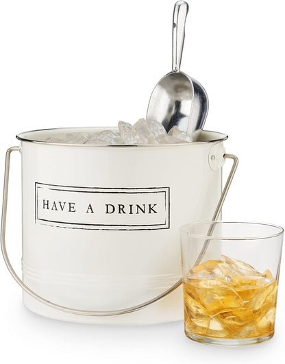 Twine Insulated Ice Bucket with Lid, Scoop & Handles for Beer, Wine, Champagne, Beverages, 1 Gal Galvanized Metal Bucket, Steel Ice Container for BBQs, Indoor & Outdoor Party Supplies, Bar Accessories