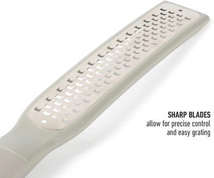 Calphalon Edge Lemon Zester, Stainless Steel Fine Citrus Grater for Lemon, Garlic & Ginger, Handheld Kitchen Zester with Protective Cover & Ergonomic Handle, Taupe