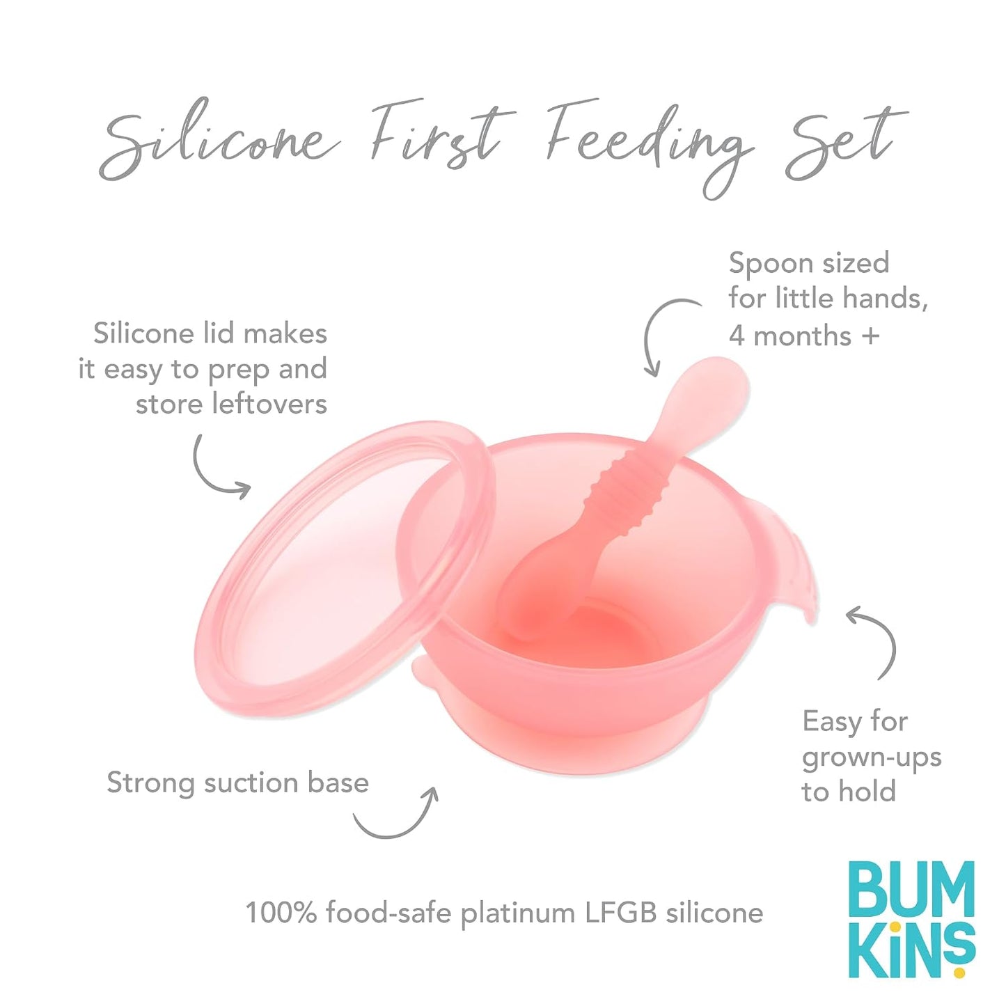 Bumkins Baby Bowl, Silicone Feeding Set with Suction for Baby and Toddler, Includes Spoon and Lid, First Feeding Set, Training Essentials for Baby Led Weaning for Babies 4 Months Up, Sage
