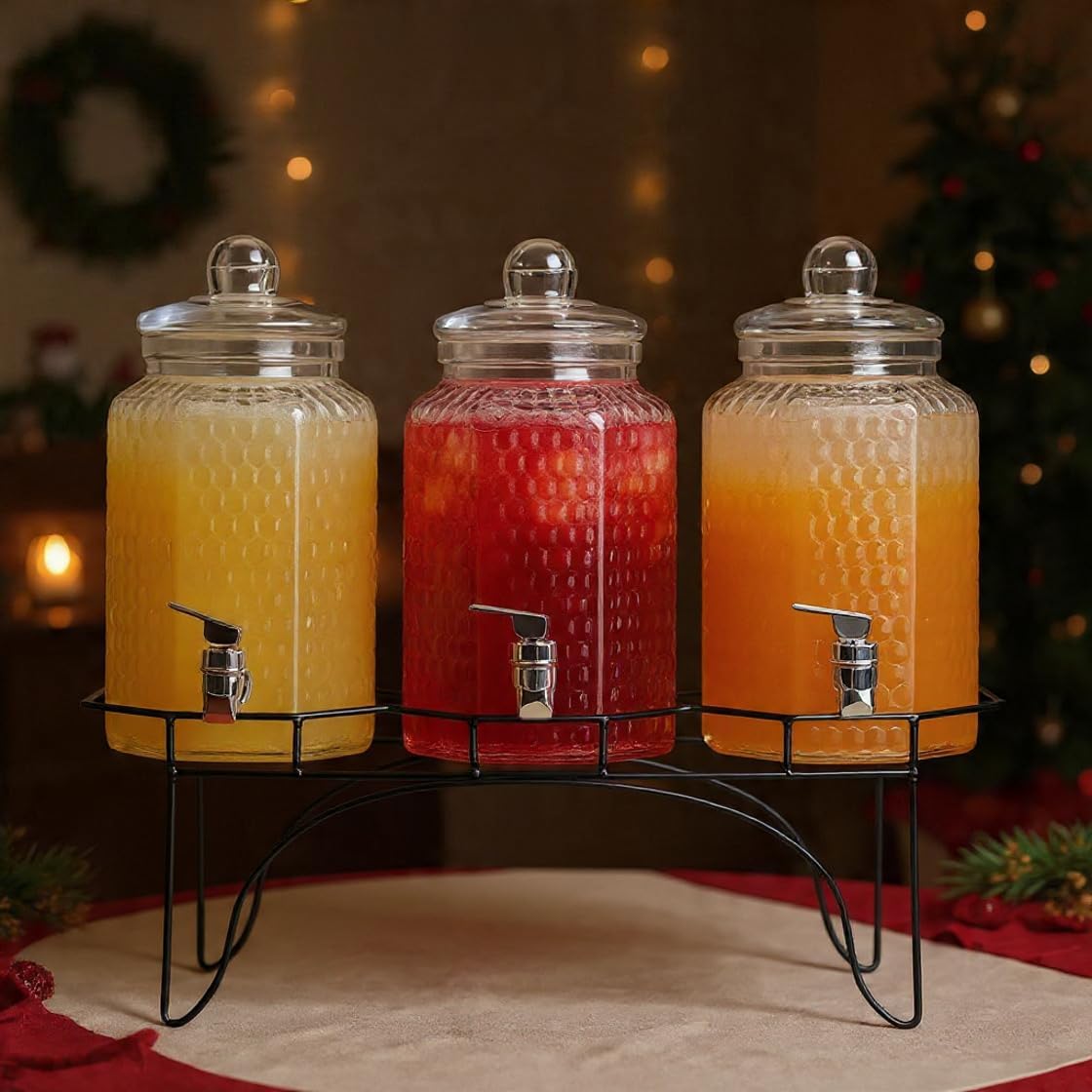 2 PACK 1.5 Gallon Drink dispenser, Glass Beverage Dispenser With Elegant Stand Stand, Drink Dispensers for Parties With Spigot 100% Leakproof. Perfect For Parties And Daily Use