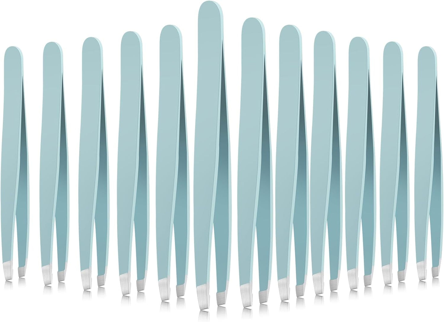 Mudder 12 Pcs Eyebrow Tweezers Set for Facial Hair Stainless Steel Slanted Tip Tweezers in Bulk for Men and Women(Silver)