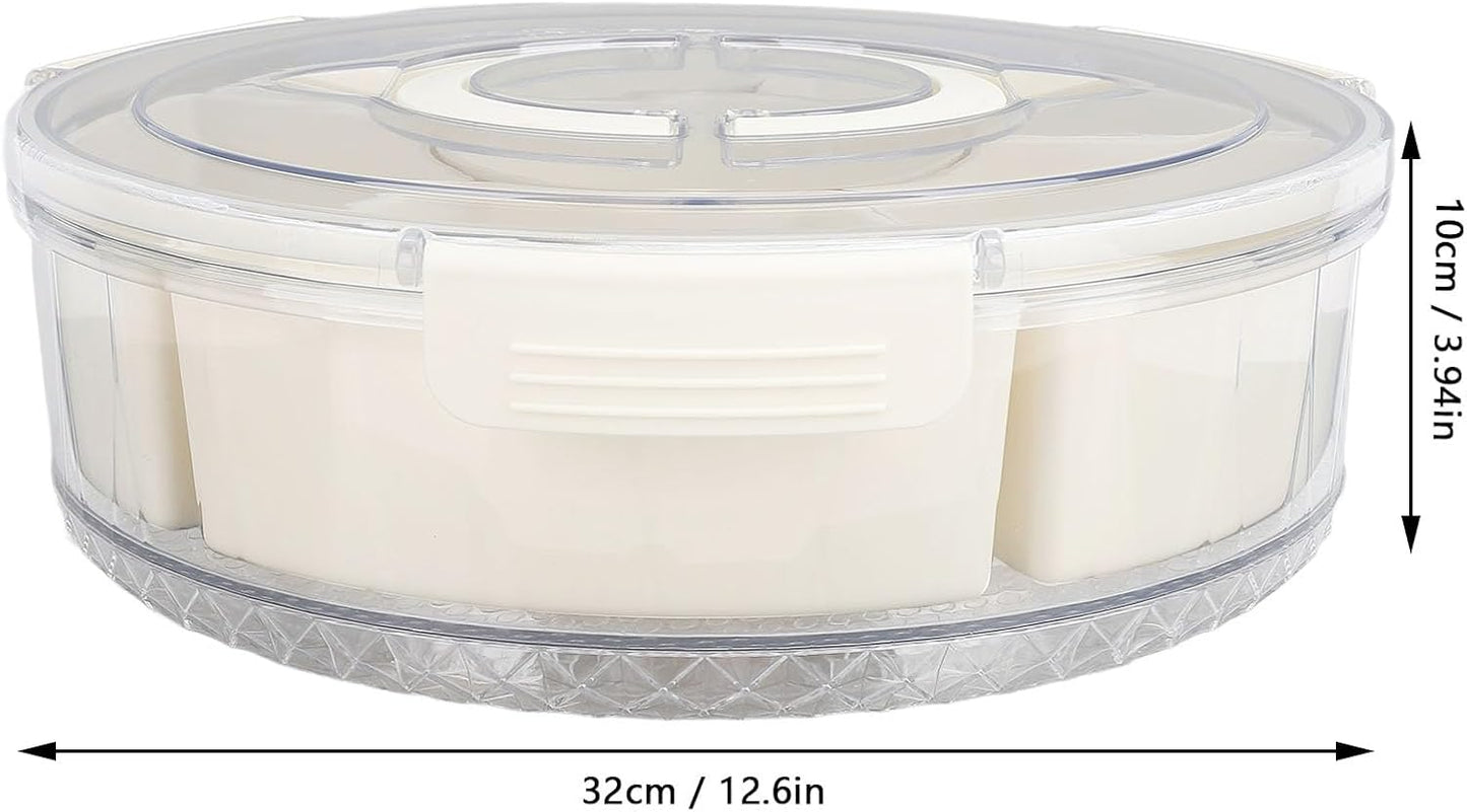 Divided Serving Tray with Lid & Handle, Plastic Portable Food Storage Container Snack Platters Divided Serving Platter with 6 Compartments for Fruit Snack Candy, Nut